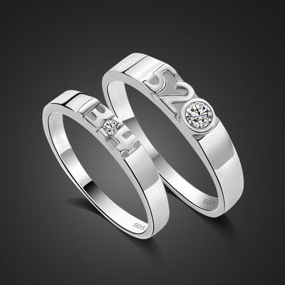 S925 Silver Platinum Plated Couple Ring Male And Female 520 1314 Pair Ring Simple Internet Celebrity Jewelry