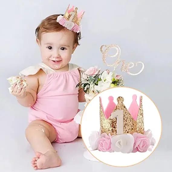 1-7 Year Old Baby Shower 1 Year Old Birthday Kids Shower Party Supplies Baby Birthday Party Crown Princess Crown Headband