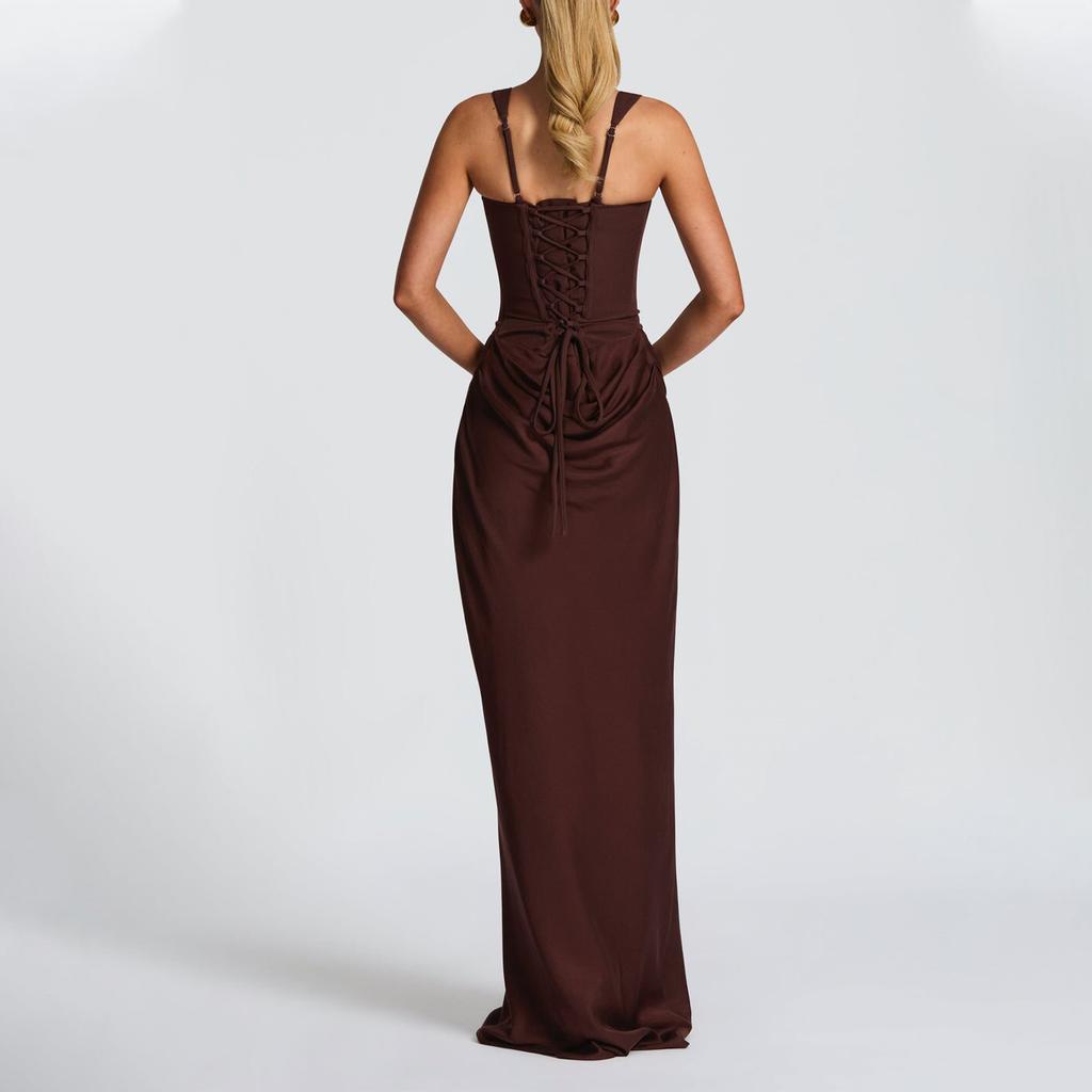 Ladies' Casual Slim Fit Fishbone Desire Suspender, Hip Hugging Dress, Long Skirt