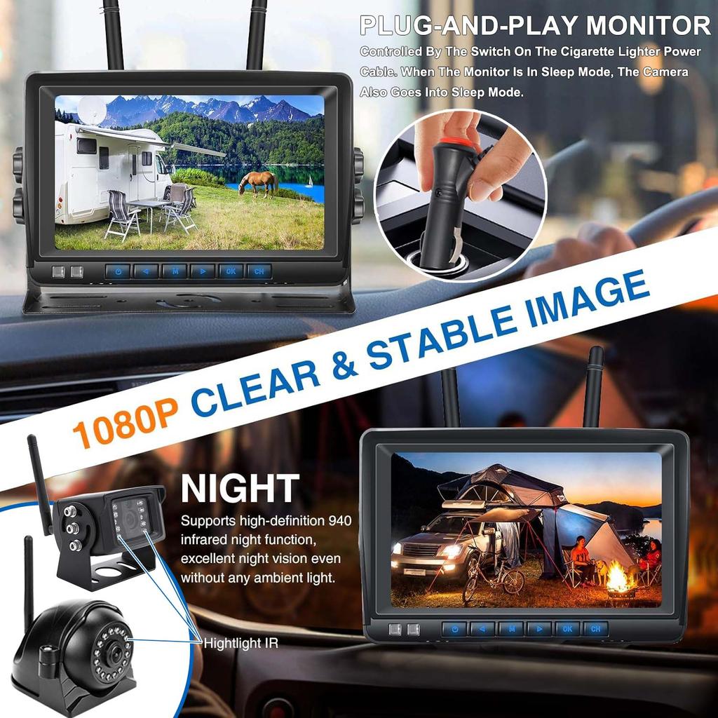 GreenYi Wifi BSD 7 inch DVR Monitor AHD 1080P High Definition Night Vision Reverse Backup Recorder Wireless Camera For Bus Truck