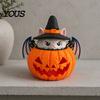 Kids Holiday Gift Halloween Cat Pumpkin Lantern, 3D Printed Glowing Figurine Witch Decoration with Hat, Spooky Tabletop Ornament, Festive Party