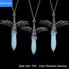 European and American fashion angel wings natural crystal stone faceted hexagonal column pendant necklace necklace