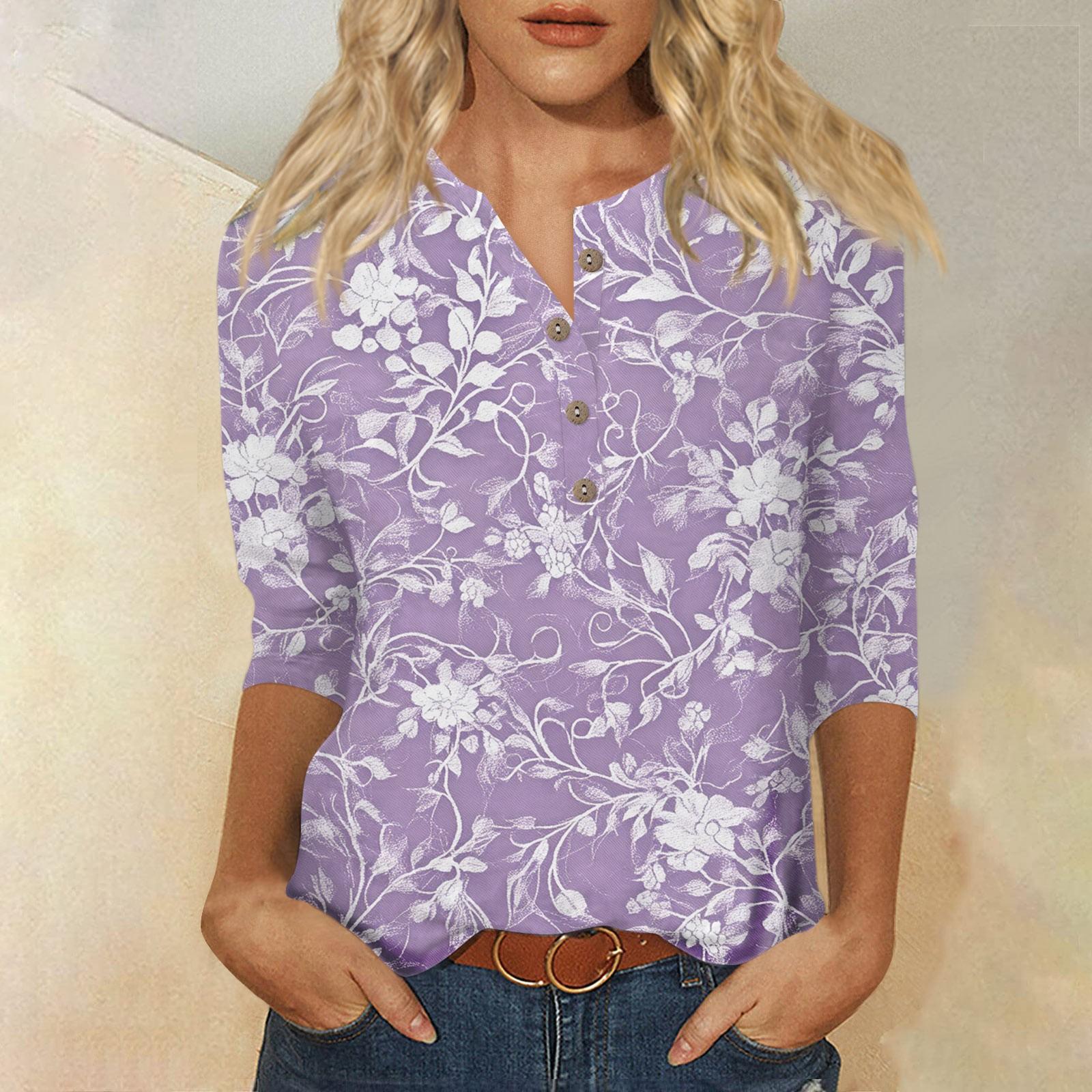 

Women s Fashion Casual Button 3/4 Sleeve Valentine s Day Printed Neck Top XL