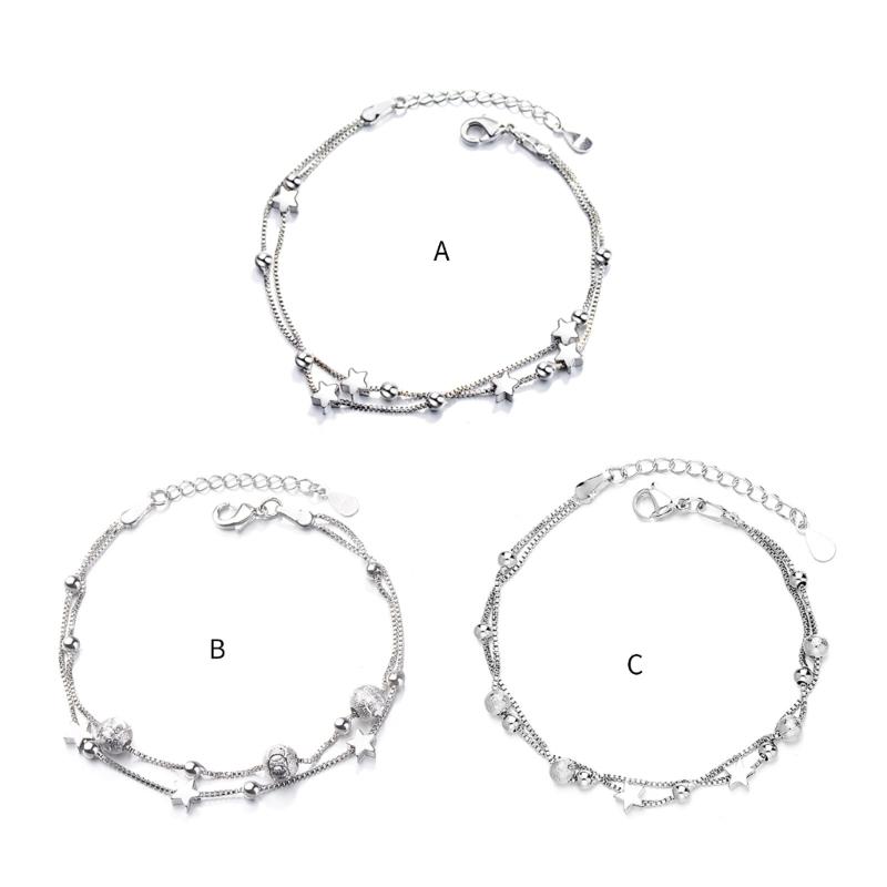 Double-layer Silver Color Small Star Bracelets for Women Personality Round Bead Bracelet Korean Fashion Jewelry