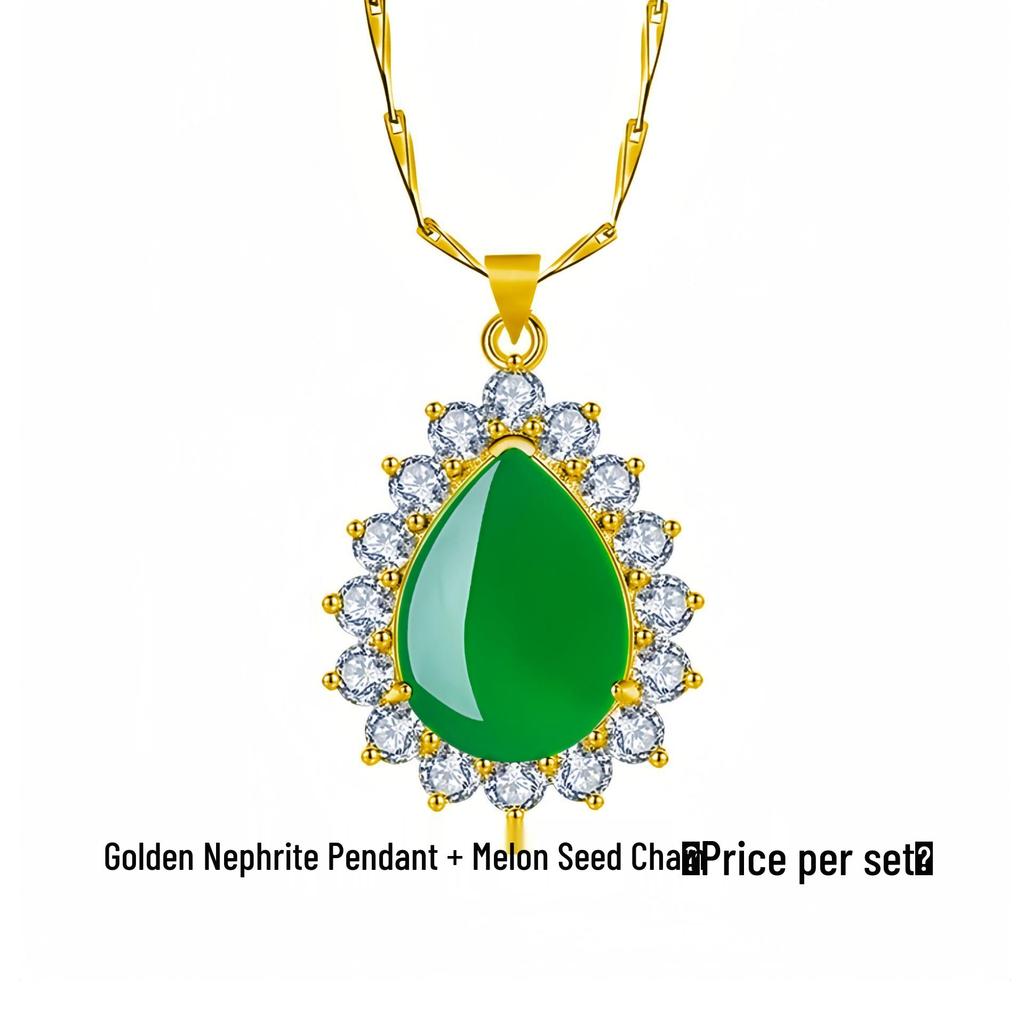 Yi Hua Petal Green Jade & Chalcedony Pendant Clavicle Necklace