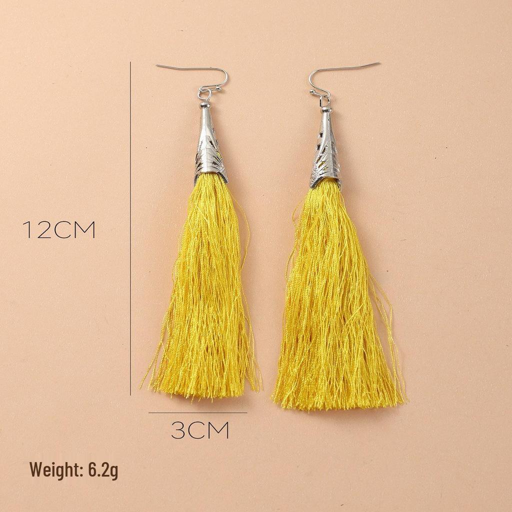 Ice Silk Tassel Earrings with Metal Cap - Korean Style Celebrity Dangle Hooks