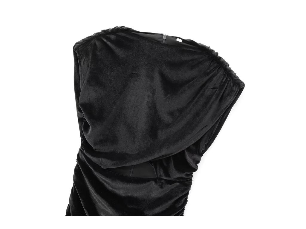 2024 European and American Women's Sexy Slimming Black Velvet Pleated Bodycon Dress