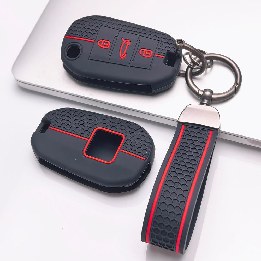 Key Fob Cover for Peugeot 3008 5008 208 308 408 508 4008 C3 with Keychain Anti-Scratch Surface Shockproof Structure Soft Grip Texture