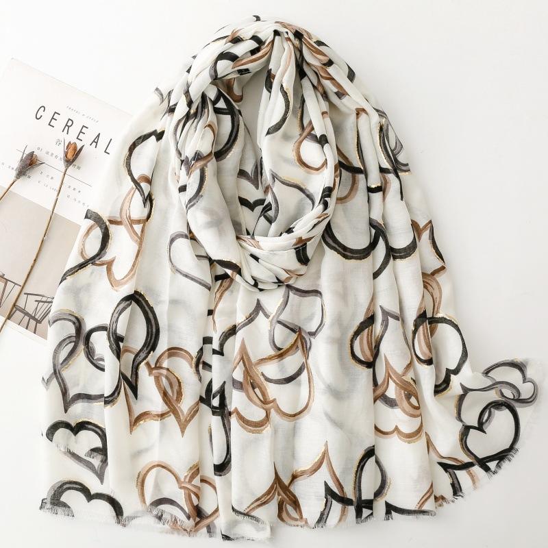 Pink Heart Women Viscose Scarf Summer Beach Shawl Cotton Linen Feeling Tassel Pashmina Muslim Hijab Wrap Lady