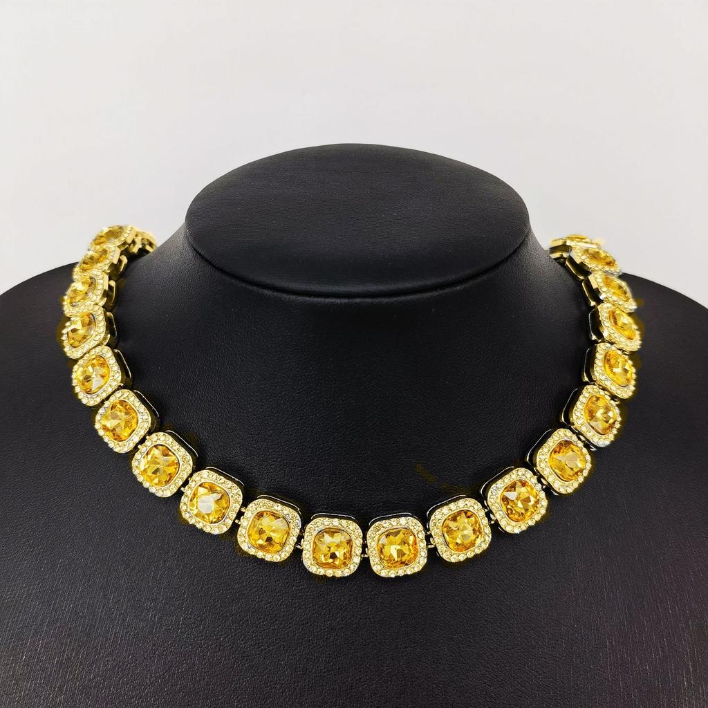 Men'S Square Glass 12Mm Hand Necklace Rock Sugar Chain Hip Hop Style Male Alloy