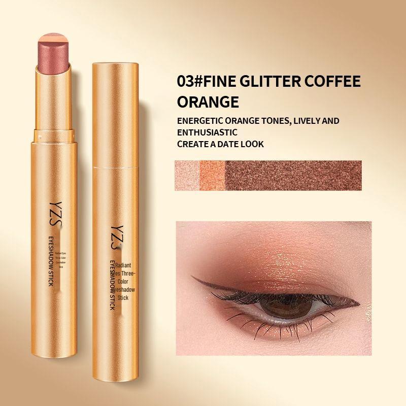 YZS Radiance Trio Eyeshadow Stick: Pearlescent, Glitter, Matte - One Swipe Color, Long-Lasting Wear.