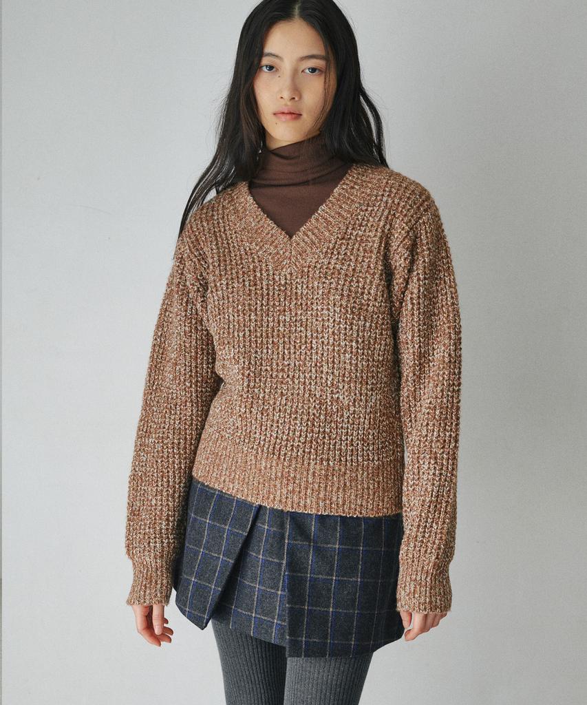 BELLOL Hazzi Heathered V-Neck Knit Sweater Brown