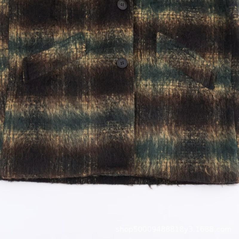 Cappotto da Donna Vintage a Quadri in Misto Lana Invernale Vestibilità Larga Lunghezza Media Monopetto Capospalla