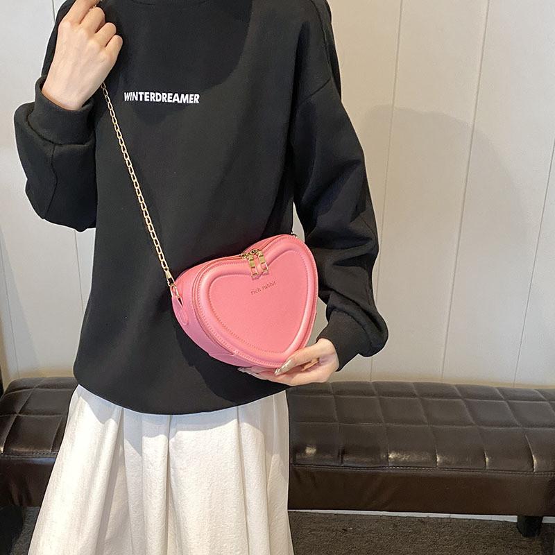Trendy Ins Style Heart Bag Pu Material Sweet Fresh Shoulder Bag For Ladies