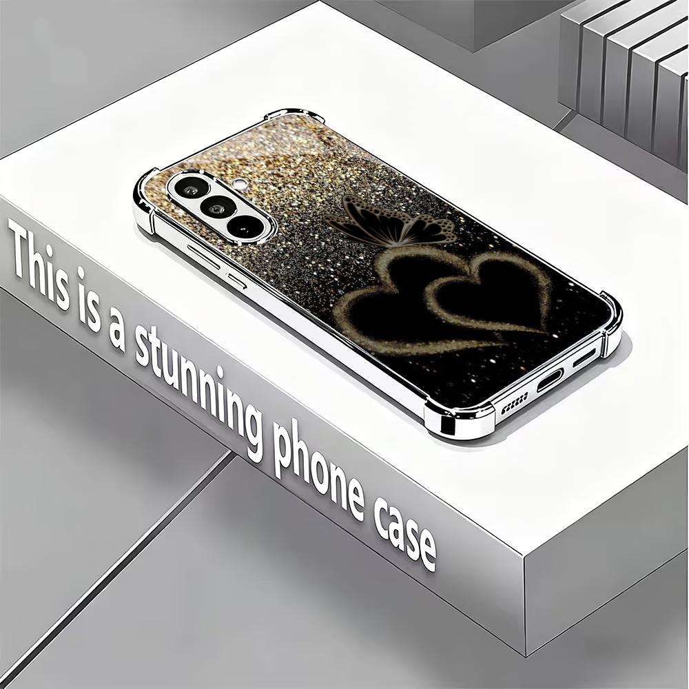 Goldene herzförmige Glas-Handyhülle geeignet für Samsung Galaxy S26 S25 S24 S23 S22 S20 FE/Ultra/Plus stoßfeste Rückabdeckung