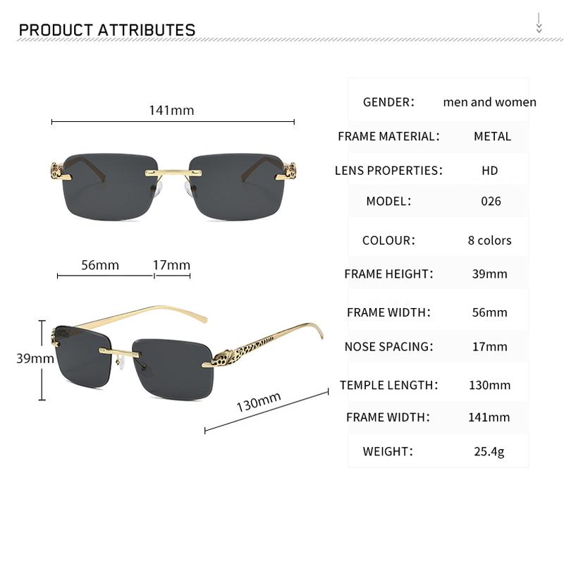 Rimless Sunglasses UV400 Fashion Square Metal Glasses for Men Women Designer Man's Brand Sun Glasses Shades for Outdoor