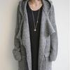 Korean autumn and winter women's clothing loose thick stick needle wool medium and long hooded thickened large sweater cardigan jacket