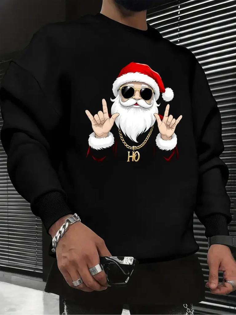 The Men's Round-neck Hoodie for Spring and Autumn Features a Casual and Comfortable 3D Santa Claus Print on the Street