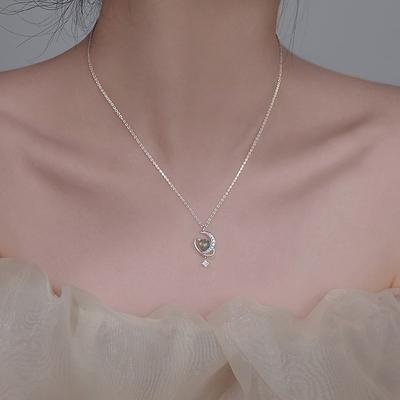 S925 Sterling Silver Necklace Female Star Star Moon Zircon Clavicle Chain Temperament Versatile Gray Moonstone Four-pointed Star Necklace