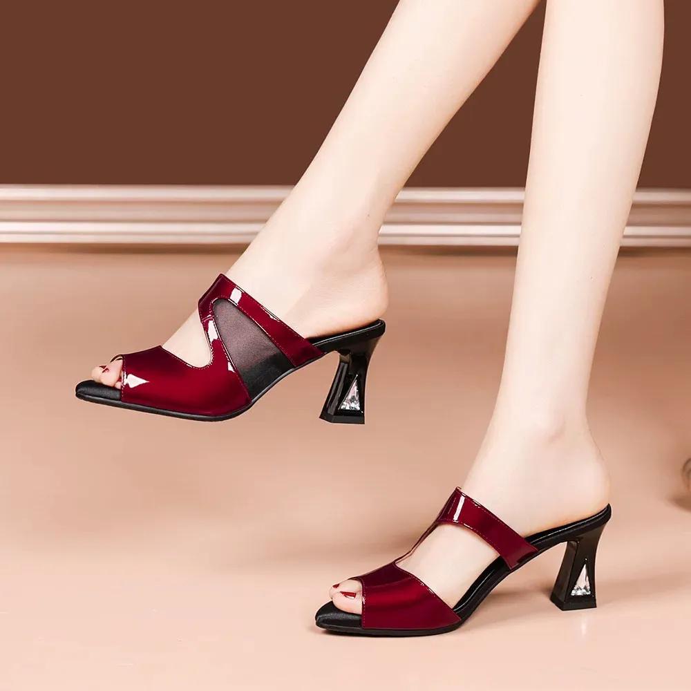women cute black round toe high quality patent leather spring slip on square heel shoes lady casual grey pumps ab627