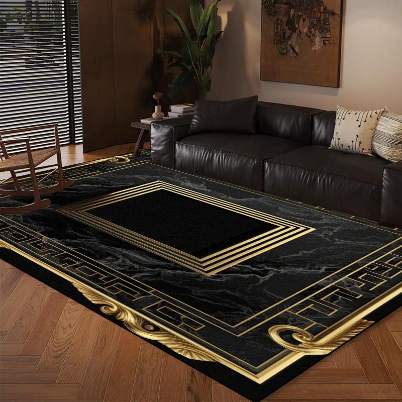 Home Decoration Modern Luxury Large Living Room Antiskid Carpet Soft Bedroom Cloakroom Mats Easy Cleaning Lounge Rug Black Gold
