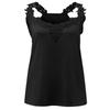 Canotta Estiva Slim Fit Senza Maniche da Donna Colore Unico Stampa Pizzo Girocollo Top