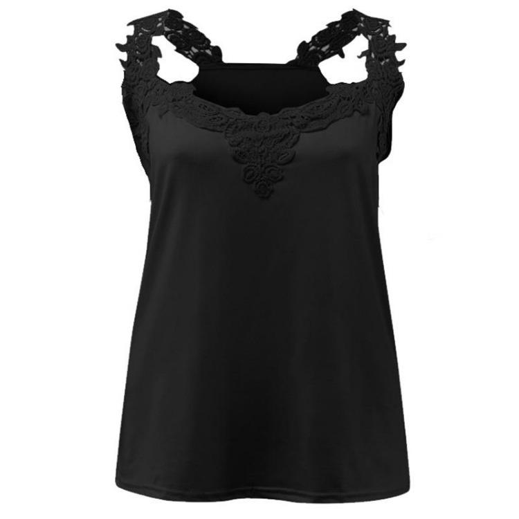 Canotta Estiva Slim Fit Senza Maniche da Donna Colore Unico Stampa Pizzo Girocollo Top