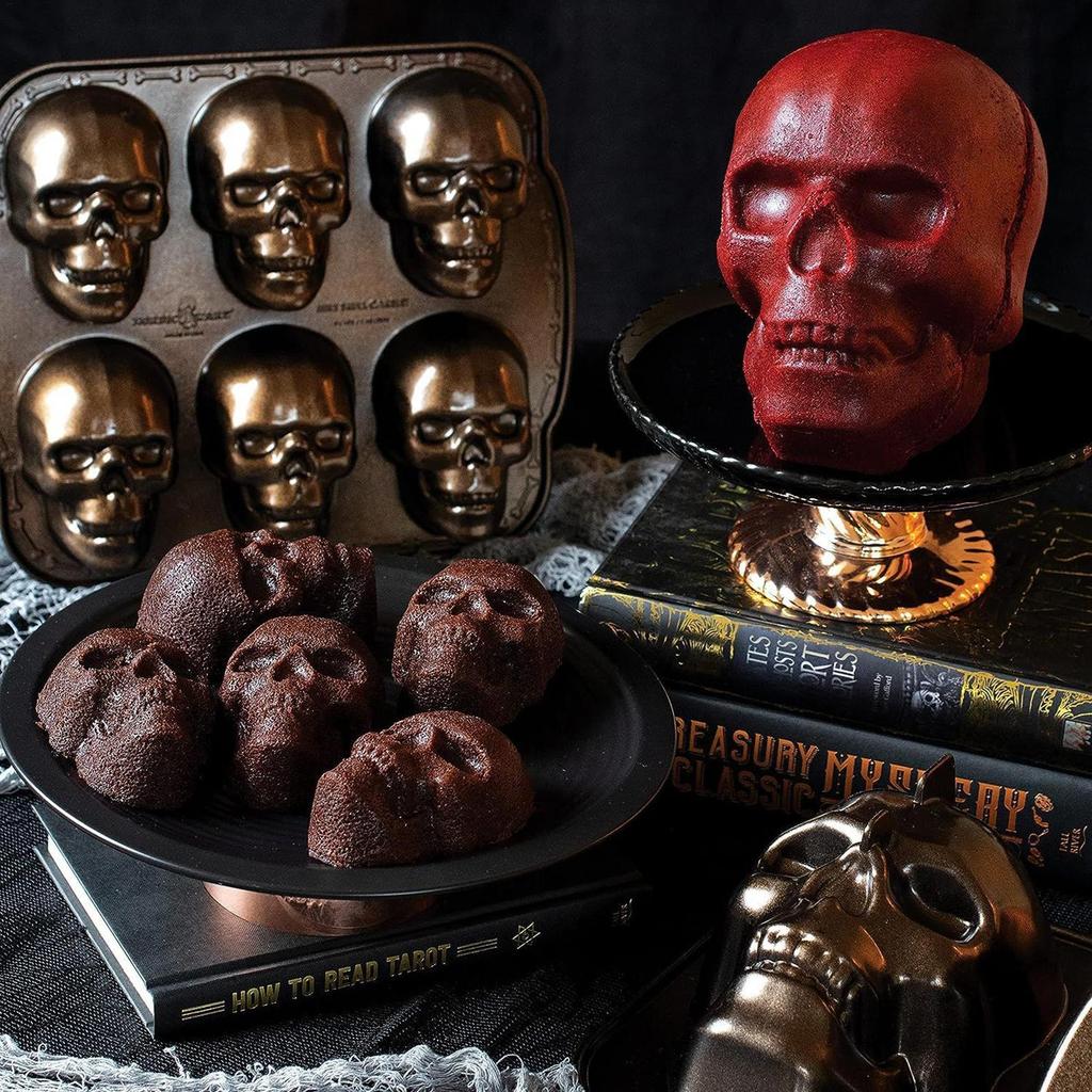 Halloween Skull Cake Pan Molds Non-Stick Cake Baking Molds Stainless Steel Skeleton Chocolate Molds for Chocolate Candy Cake