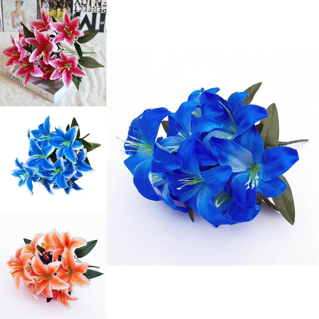 Lush 45cm 10 Heads Artificial Stargazer Lilies Silk Flower Bouquet For Vibrant Decor