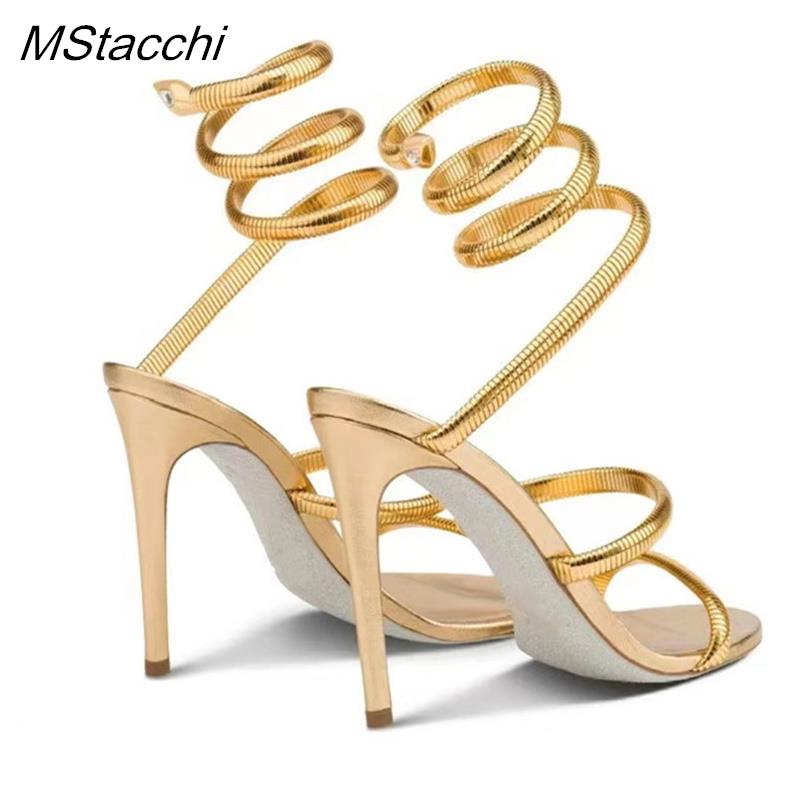 Snake Strap High Heel Sandals Women Summer  Ankle Strap Banquet Party Shoes Narrow Band High Heels Ladies Gladiator Sandals