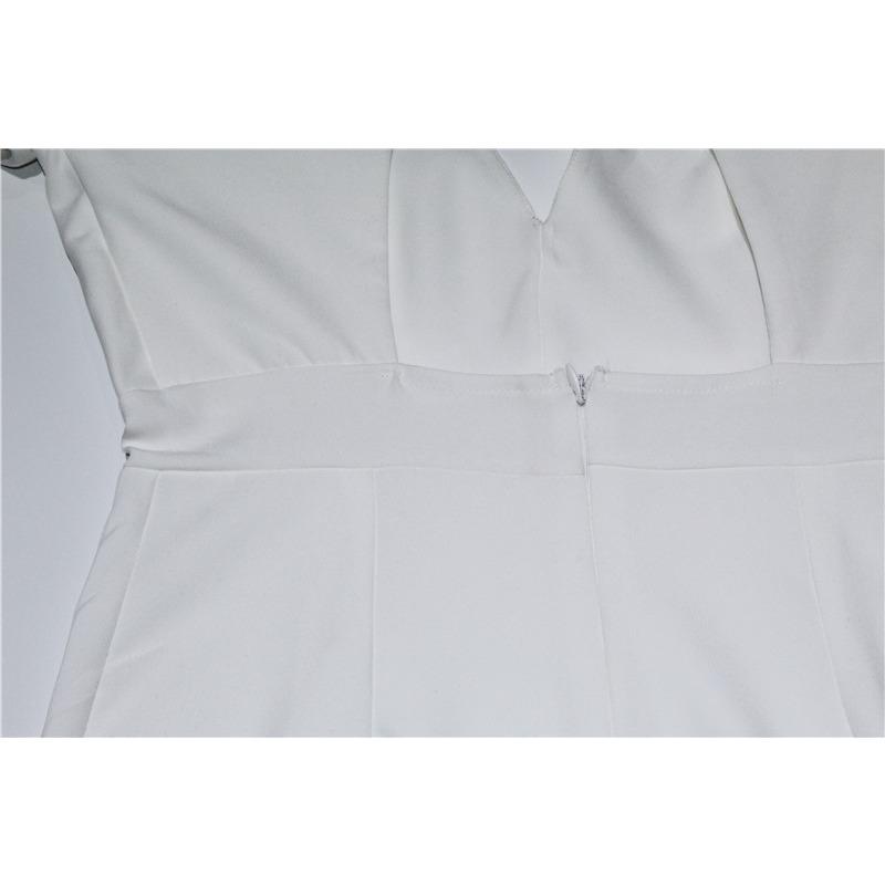 Women's Pure White Foam Sleeve Deep V Waist Halter Elegant Fashion Dress