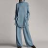 2 Pcs/Set Sweatshirt Pants Set Knitting High Collar Long Sleeves Pullover Loose