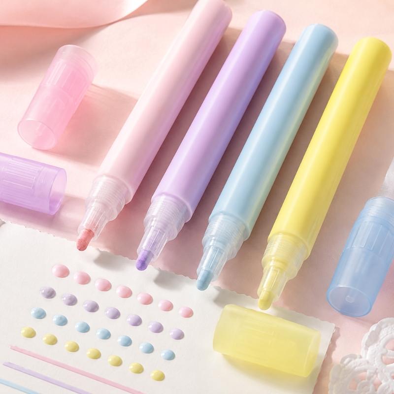 Liquid Adhesive Pen Set 4 Piece Fine Tip Paper Craft Adhesive Large Capacity Portable Plastic Design for Journaling Scrapbooks