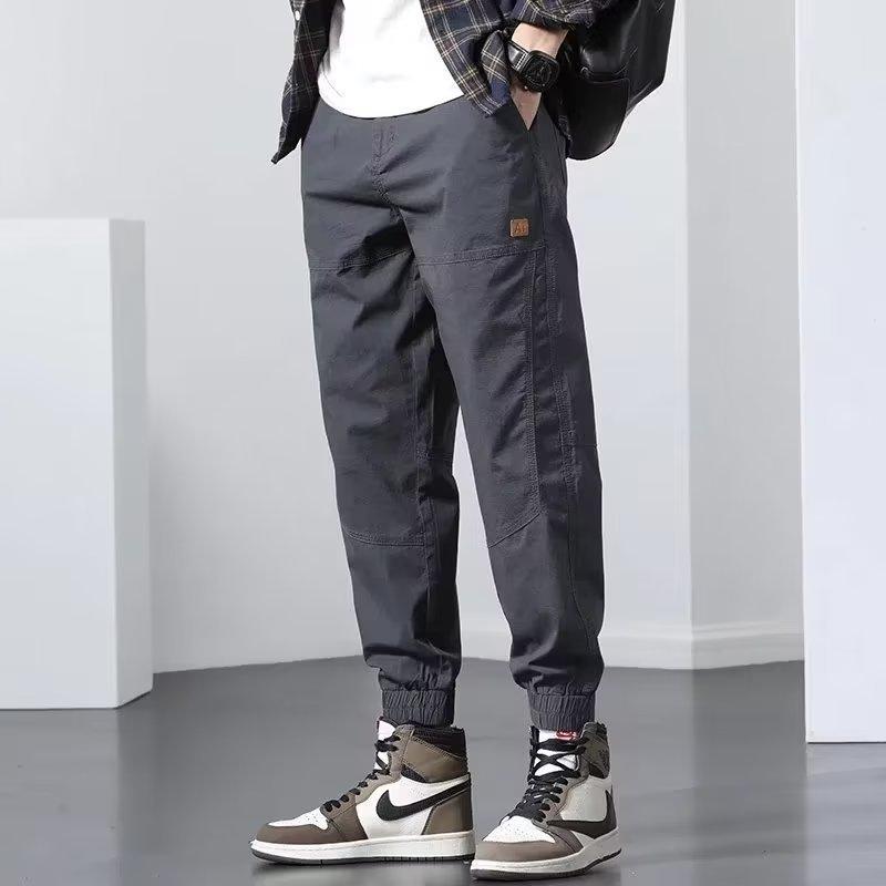 

Overalls Men s Spring and Autumn New Leggings Trendy Brand Pleated Comfortable Casual Pants Men M серый