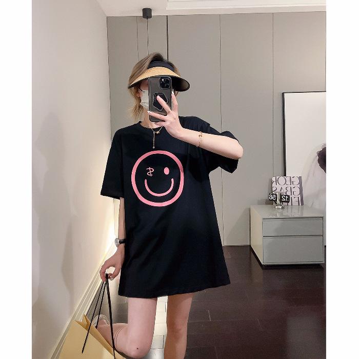 

Первоклассные стоковые товары, подбирающие утечки~ Футболка с коротким рукавом из чистого хлопка со смайликом в ретро-гонконгском стиле, женская свободная футболка с половинным рукавом, топ, тренд S