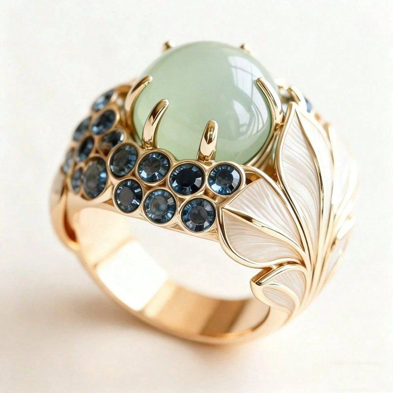 Exquisite Leaf Shape Inlay Blue Color Cubic Zirconia Ring for Women Birthday Accessories Wedding Jewelry Valentine's Day Gift