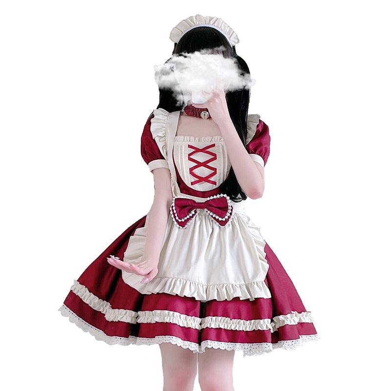 Europäisches pastorales rotes Cosplay Maid-Kleid kurzärmeliges Kleid weiche Schwester Lolita süß Übergröße Prinzessinnen-Tutu