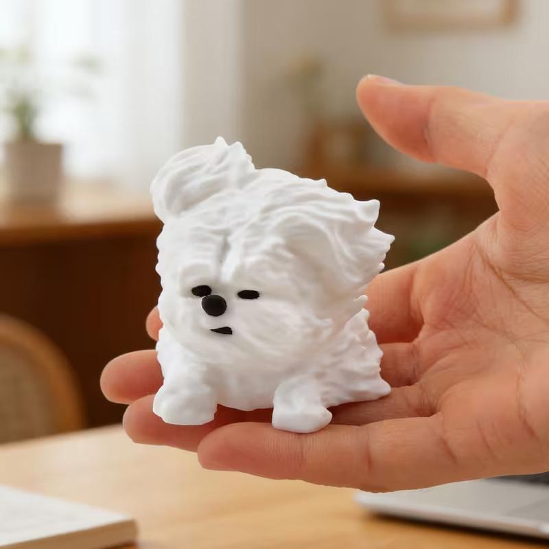 Wind-Blown Dog Figurine Puppy Ornament Realistic Fluffy Adorable Dog Simulated Dog Decoration For Home/Office/Car/Desk