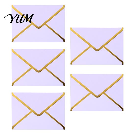 Elegant Handwritten Letter Holders 5Pcs Western Style Envelopes with Gold Foil Trim, Offset Paper Invitation Personalized Message for Wedding,
