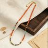 Retro Duobao Handmade Beaded Natural Stone Agate Necklace Warm Orange Contrasting Color Autumn and Winter Atmosphere Sense Advanced Sense Collarbone