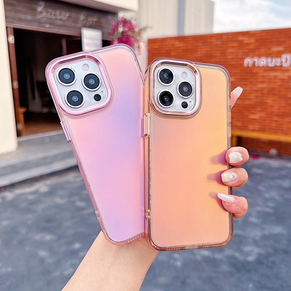 KEYSION Fashion Laser Gradient Colorful Phone Case for iPhone 11 12 13 Pro Max Soft TPU+PC Shockproof Back Cover for iPhone 11 12 13
