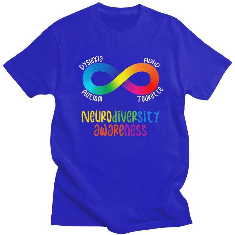 Male Neurodiversity Awareness ADHD Autism Dyslexia Tourette T Shirts Short Sleeve Cotton TShirt Casual Loose Oversized Clothes