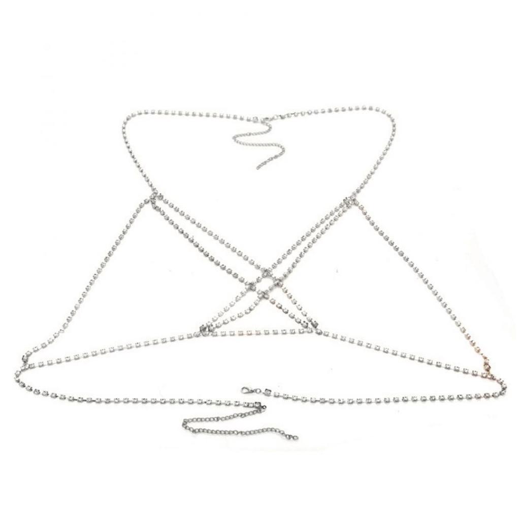 Women Full Metal Body Chain Chest Crystal Rhinestone Harness Bra Bikini Jewelry Women Full Metal Body Chain Chest Crystal Rhinestone Harness Bra Bikini Jewelry