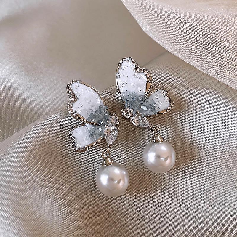 Elegant Pearl & Crystal Butterfly Earrings - 2024 Trendy Versatile Style