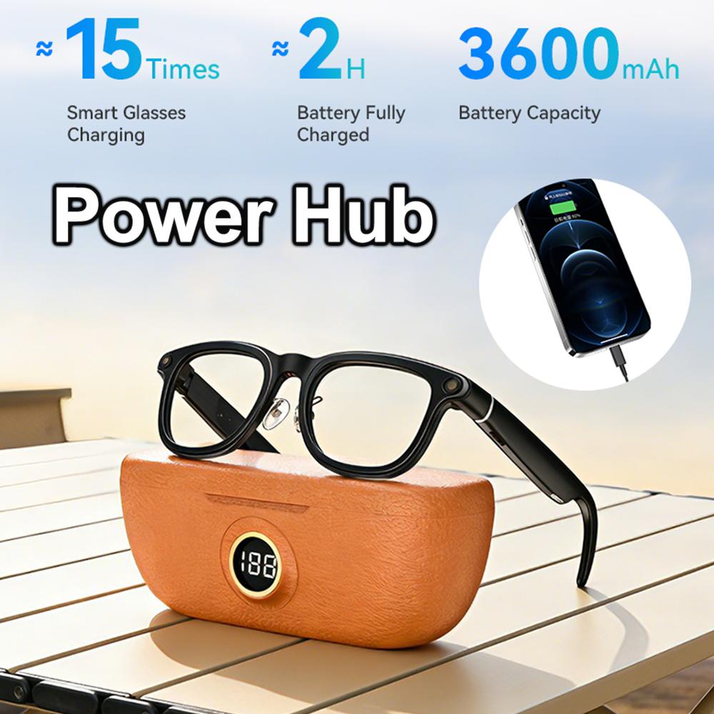 Nuovi Occhiali Intelligenti AI con Fotocamera Anti-shake a 6 Assi da 8MP, Riprese Video 1200P, Lenti Fotocromatiche, Power Bank da 220mAh con Display, Traduzione AI, Riproduzione Musicale