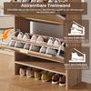 Modern Shoe Cabinet with Rattan Double Doors, 2 Drawers, Multi-level Storage, Narrow, for Hallway and Entrance, Wood Look, 65 × 25 × 106 Cm