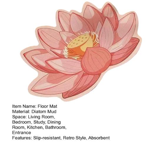 Lotus Leaf Floor Mat Diatomaceous Earth Bathroom Rug Non-Slip Absorbent Lotus Flower Floor Rug for Entrance Living Room Kitchen Bathroom
