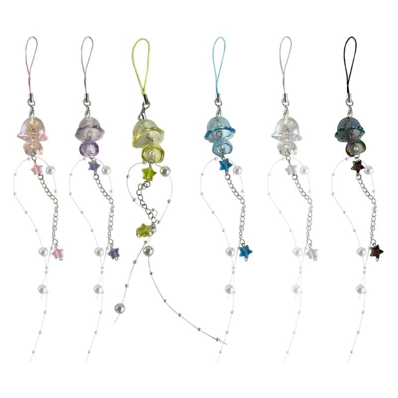 Unique Crystal Jellyfish Pendant Keychain Charming Star Pearl Mobile Phone Chain for Bags Backpack Star Phone Lanyard