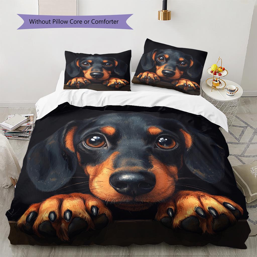 Black Dachshund Pattern Bedding Home Decoration Birthday Gift (1 * duvet cover + 2 * pillowcase, without core)