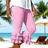 Damen Y2K Style Yoga Capri-Hose Lagen-Rüschensaum Kurze ausgestellte Leggings Sommerlich Lässig Stretch Schlanke Passform Ausgestellte Hose